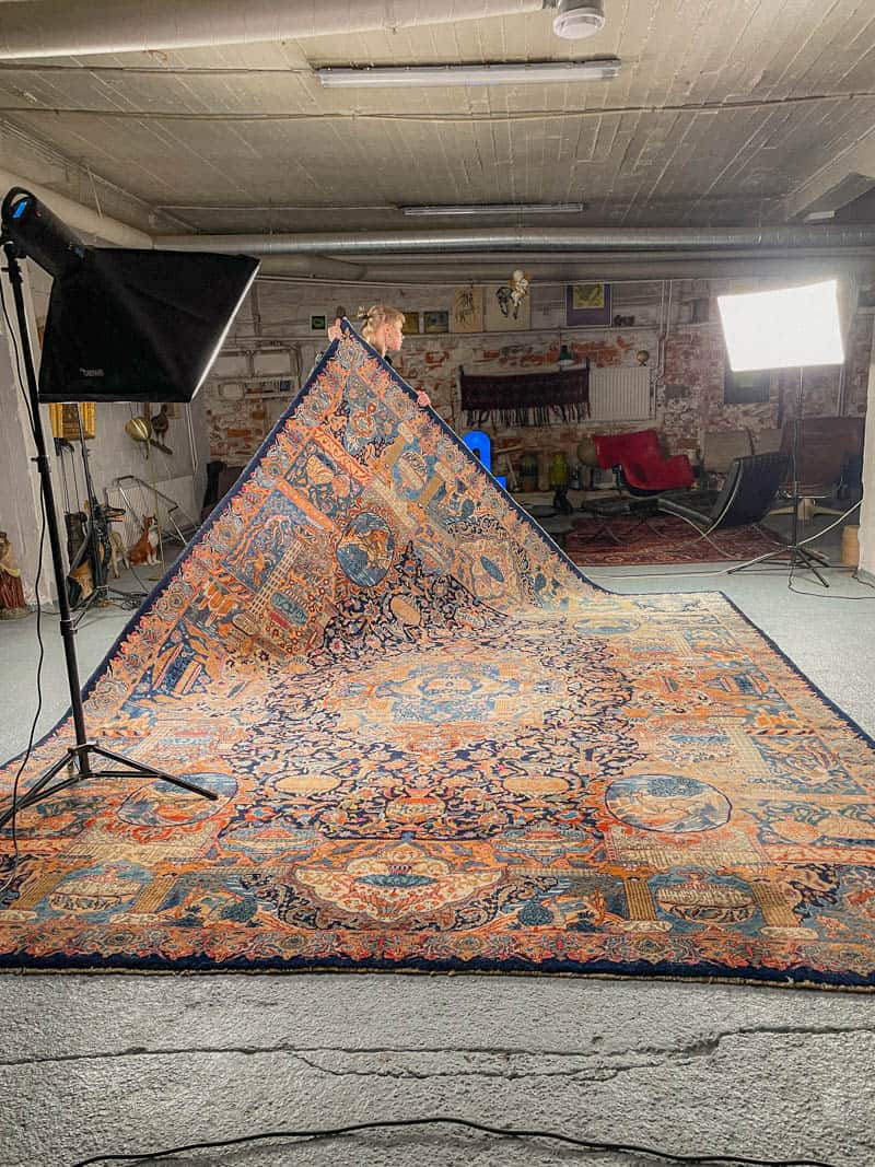 Äärimmäisen yksityiskohtainen palatsikokoinen keshan 393 x 302 cm