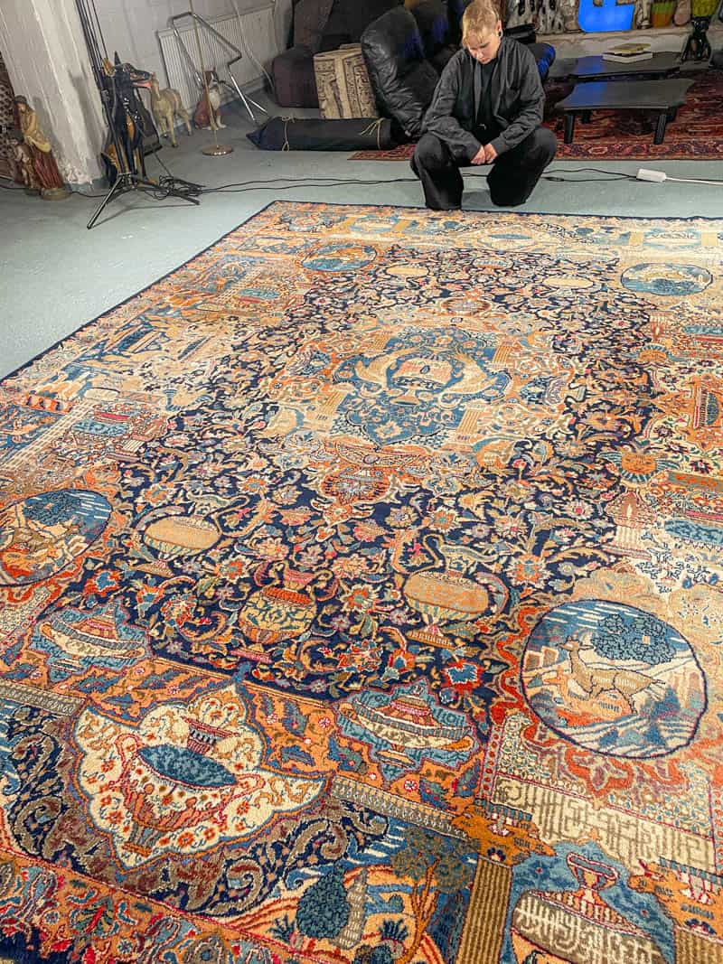 Äärimmäisen yksityiskohtainen palatsikokoinen keshan 393 x 302 cm