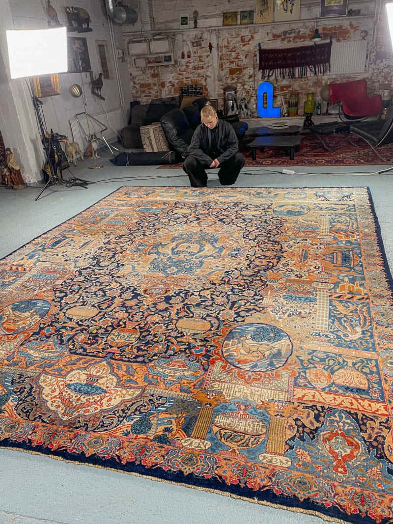 Äärimmäisen yksityiskohtainen palatsikokoinen keshan 393 x 302 cm