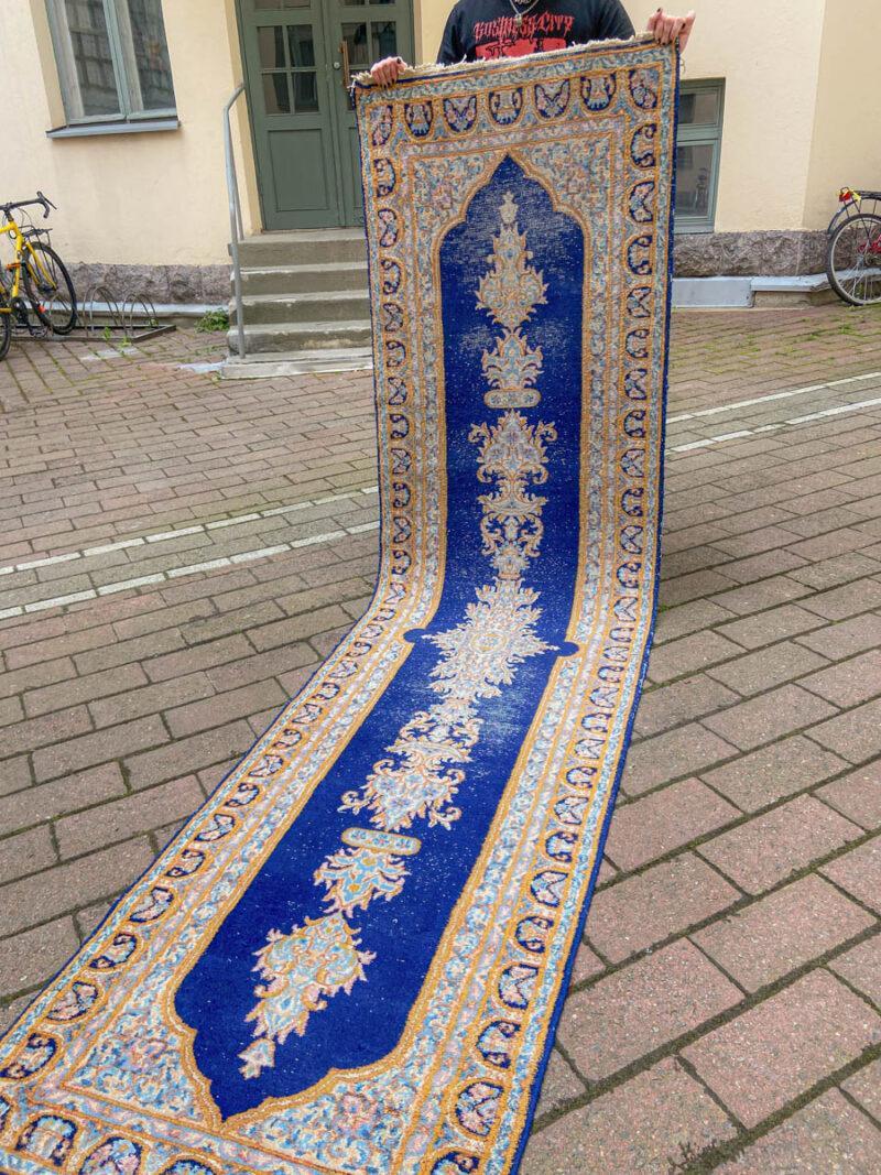 vintage kirman käytävämatto 1960 luvulta (pesty), 400 x 77 cm (kopio)