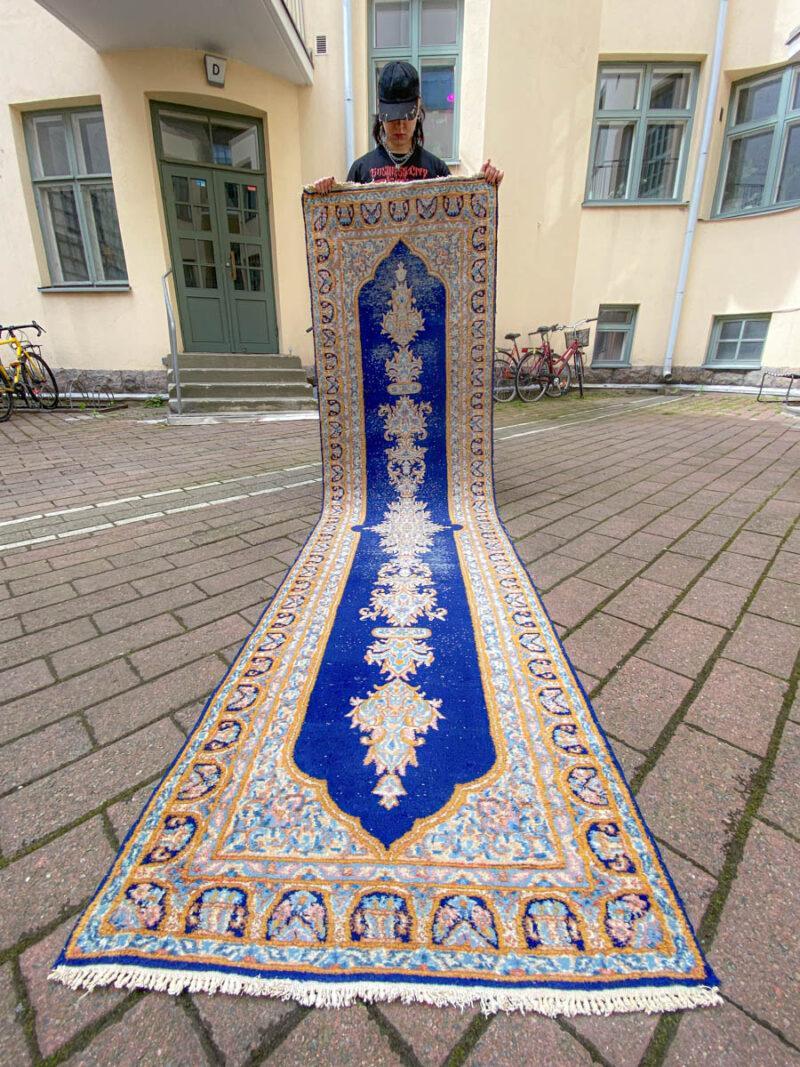 vintage kirman käytävämatto 1960 luvulta (pesty), 400 x 77 cm (kopio)