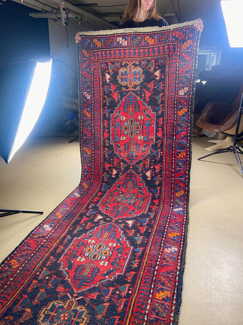 puoliantiikkinen hamadan käytävämatto 1950 luvulta (pesty) 260 x 70 cm (kopio)