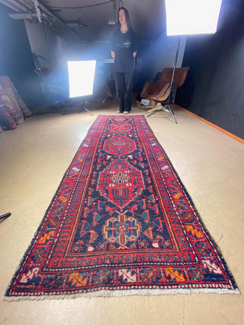 puoliantiikkinen hamadan käytävämatto 1950 luvulta (pesty) 260 x 70 cm (kopio)