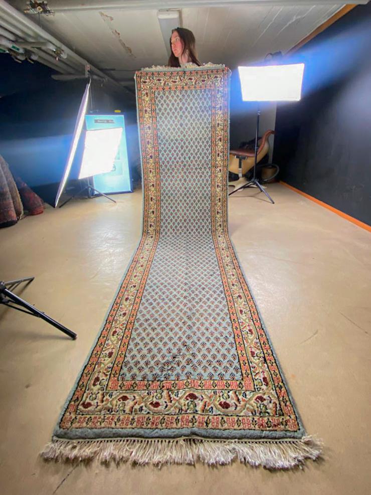 harvinainen turkoosi sarouk mir käytävämatto 295 x 80 cm