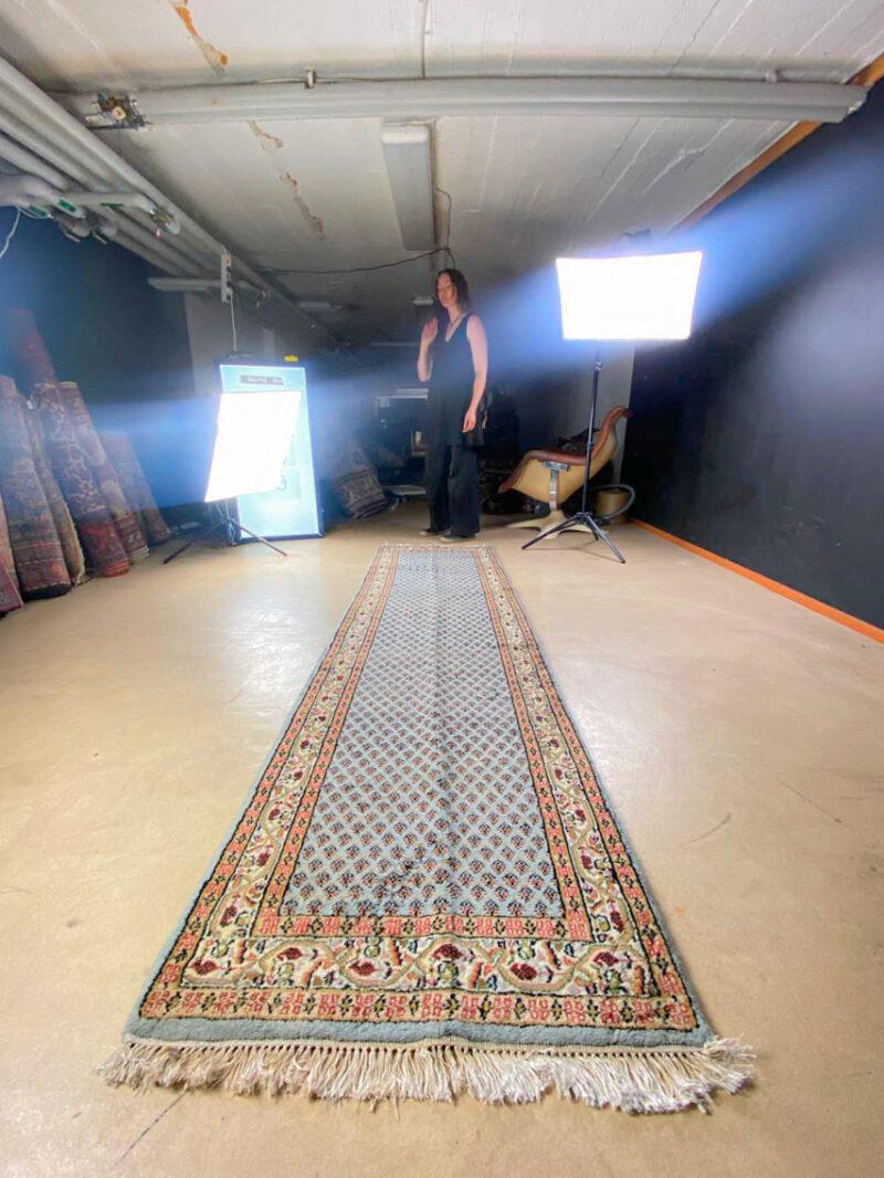 harvinainen turkoosi sarouk mir käytävämatto 295 x 80 cm