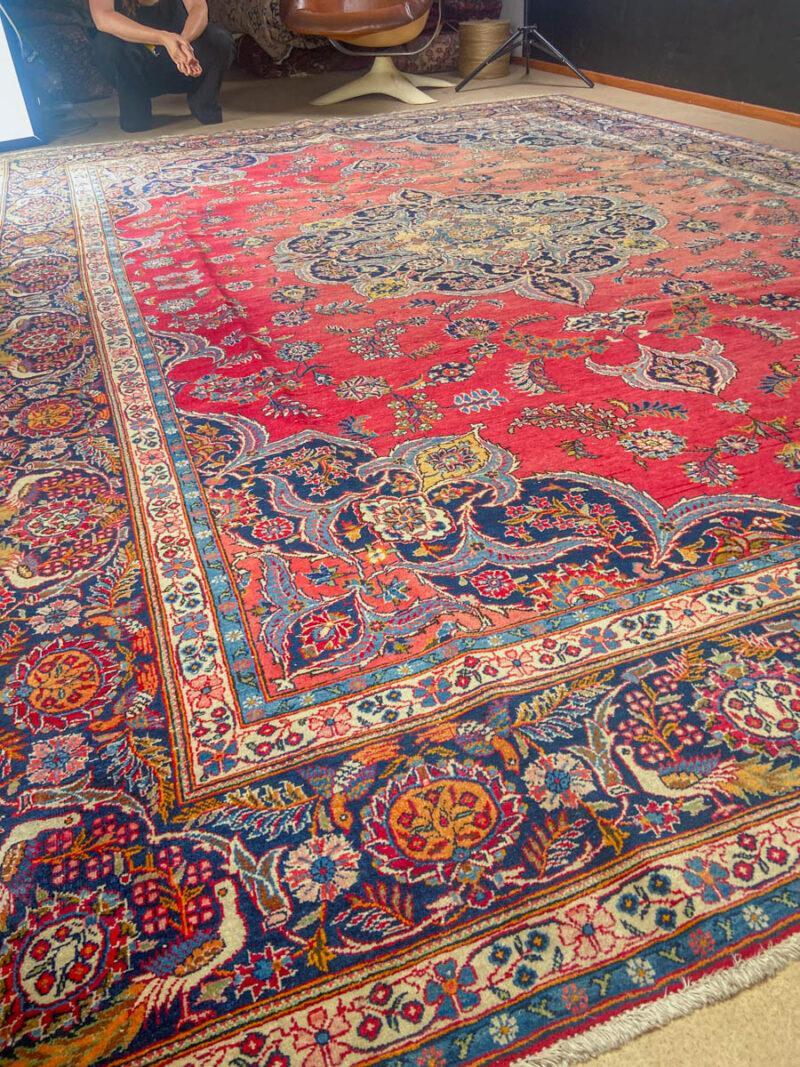 elegantti vintage tabriz lintuaiheella  360 x 257 cm