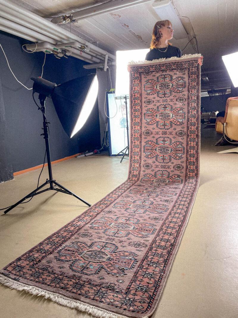 Äärimmäisen harvinainen garadje käytävämatto silkillä 326 x 81 cm