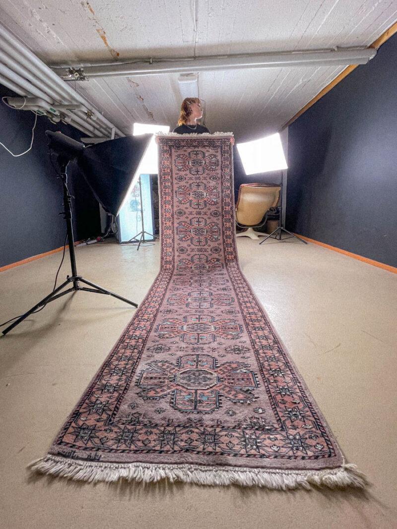 Äärimmäisen harvinainen garadje käytävämatto silkillä 326 x 81 cm