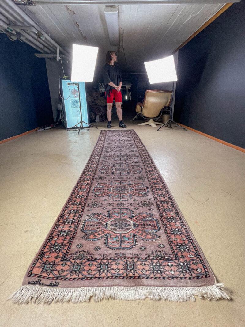 Äärimmäisen harvinainen garadje käytävämatto silkillä 326 x 81 cm