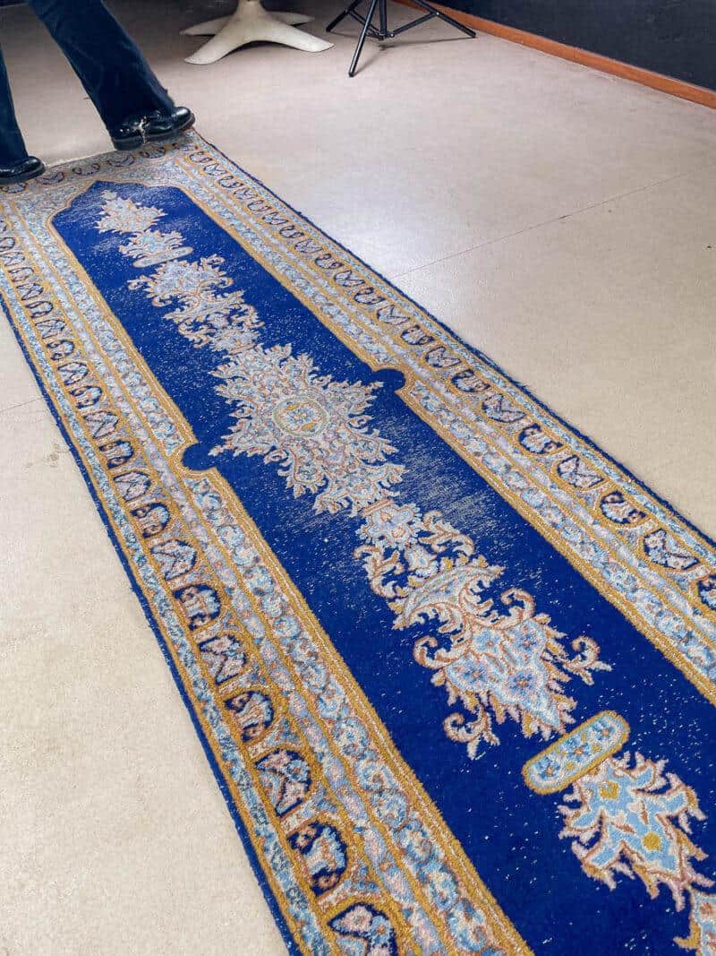 upea sininen kirman käytävämatto 300 x 80 cm