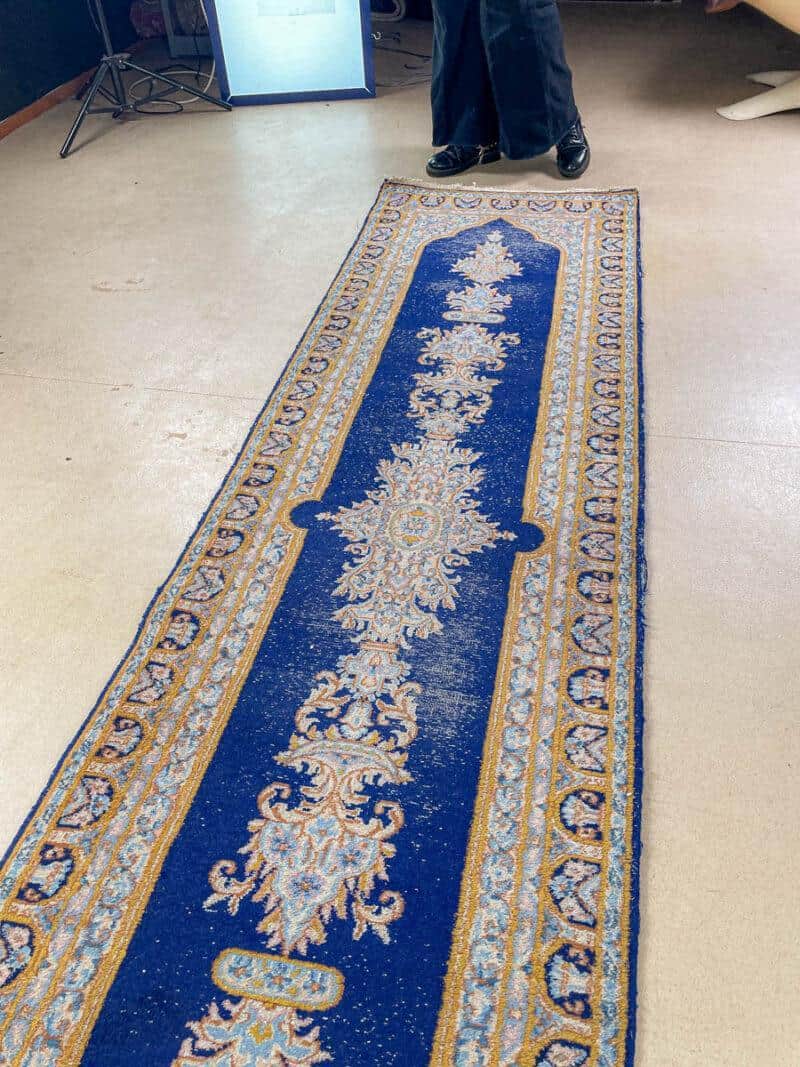 upea sininen kirman käytävämatto 300 x 80 cm