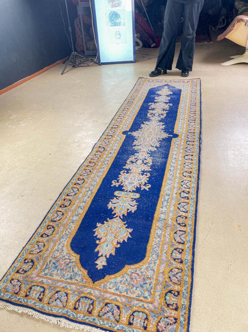 upea sininen kirman käytävämatto 300 x 80 cm