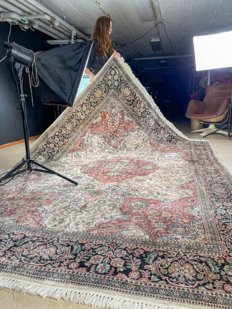 silkkimatto vehmainen paratiisi ghom 1970 luvulta 335 x 210 cm