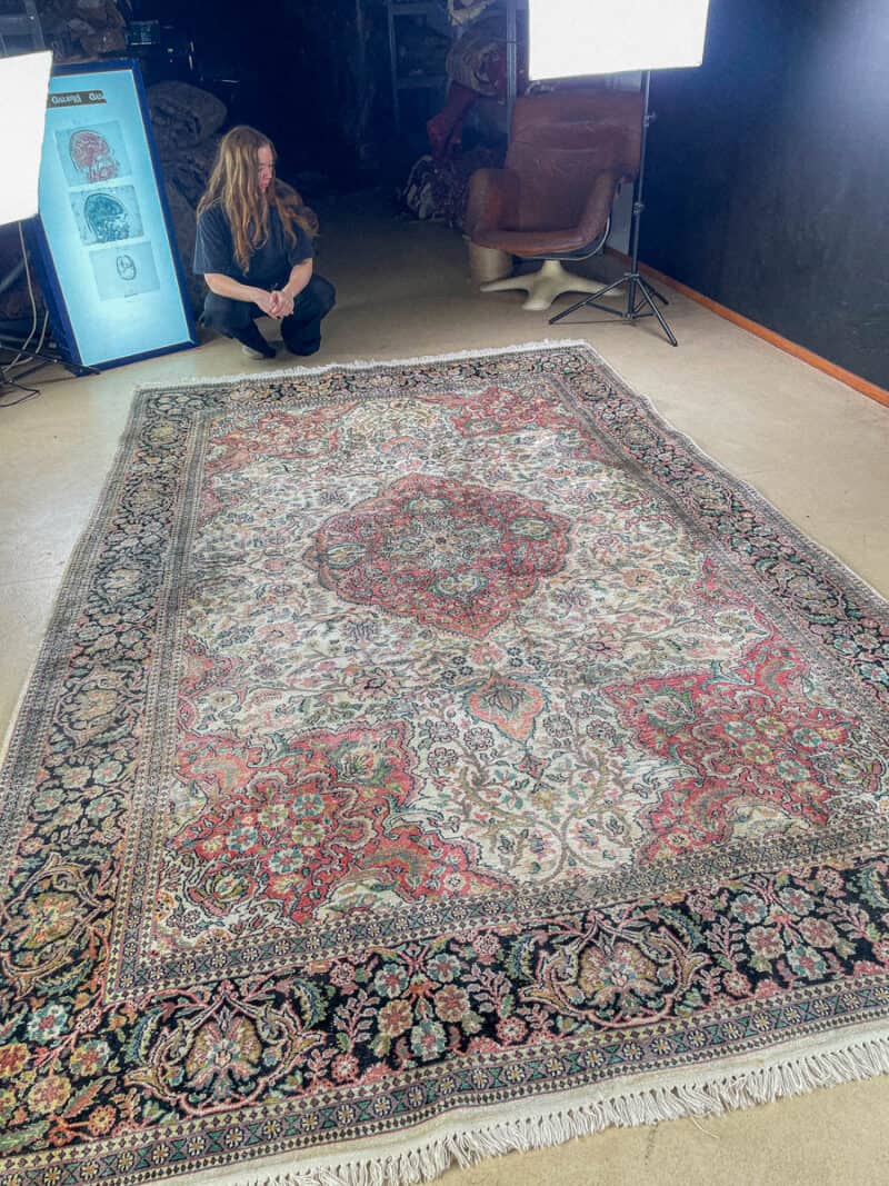 silkkimatto vehmainen paratiisi ghom 1970 luvulta 335 x 210 cm
