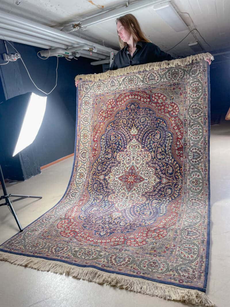 erittäin yksityiskohtainen sininen ghom 223 x 140 cm