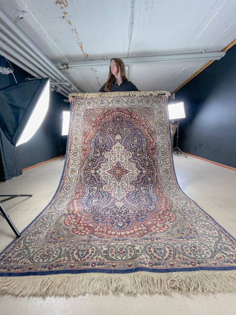 erittäin yksityiskohtainen sininen ghom 223 x 140 cm