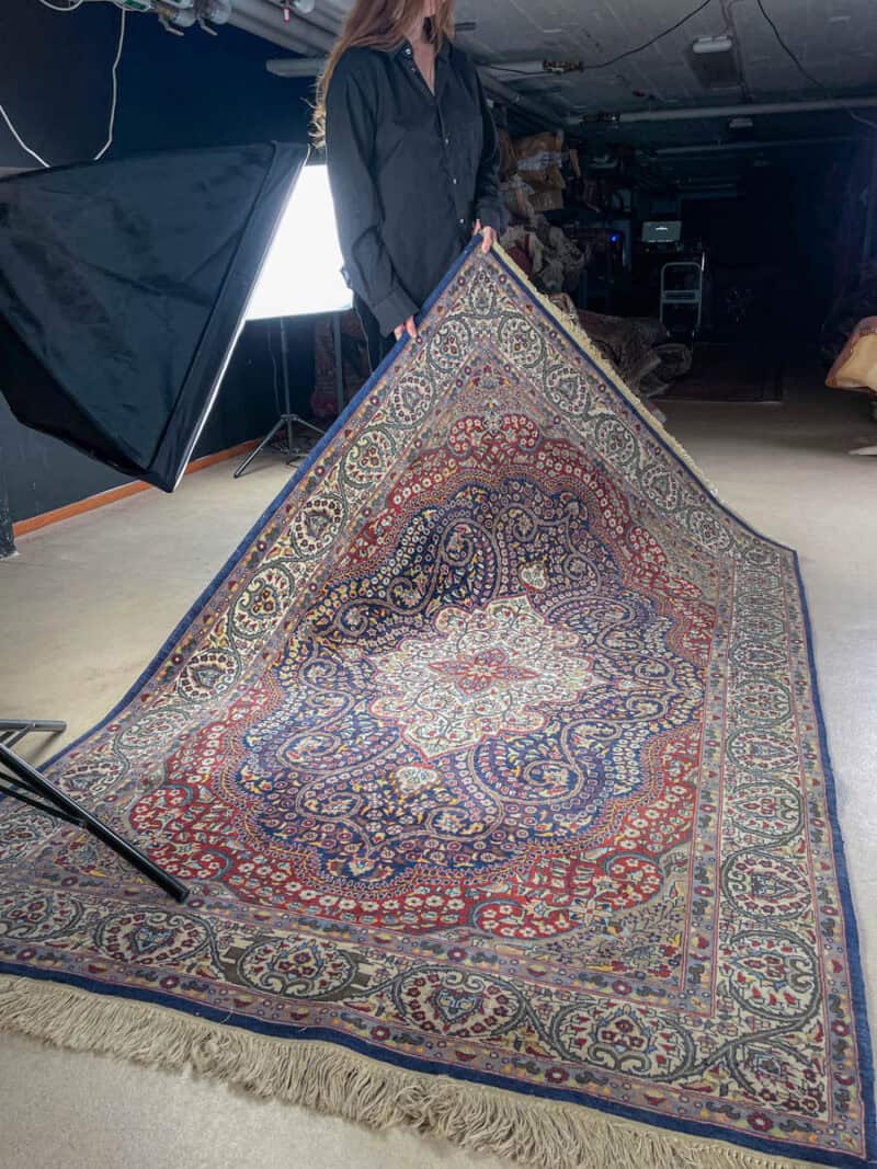 erittäin yksityiskohtainen sininen ghom 223 x 140 cm