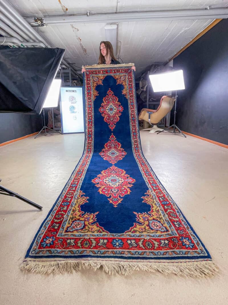 yönsininen tabriz käytävämatto 295 x 83 cm