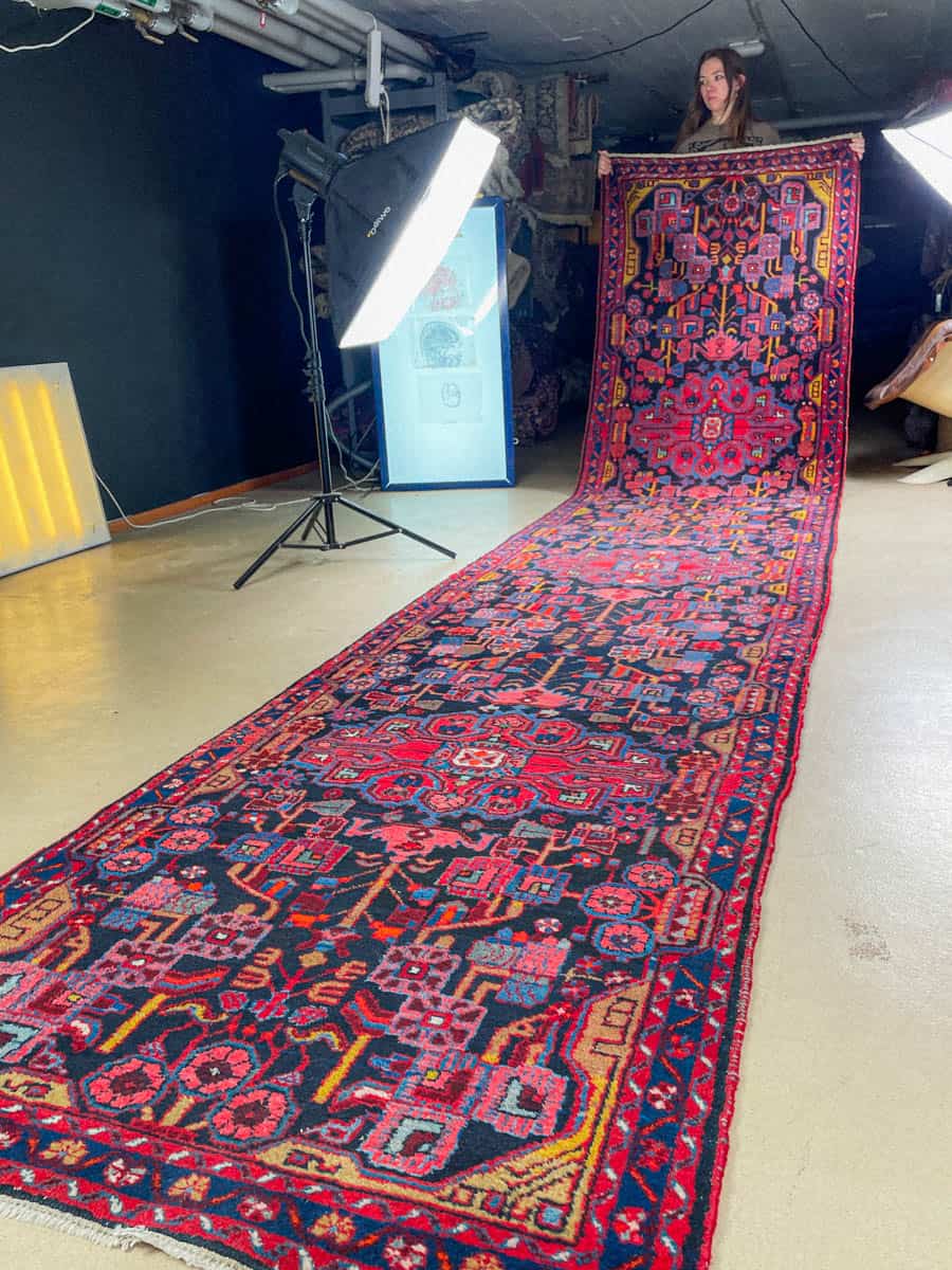 Äärimmäisen harvinainen yönsininen lilihan käytävämatto 410 x 88 cm (kopio)