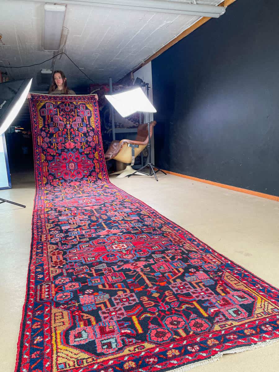 Äärimmäisen harvinainen yönsininen lilihan käytävämatto 410 x 88 cm (kopio)