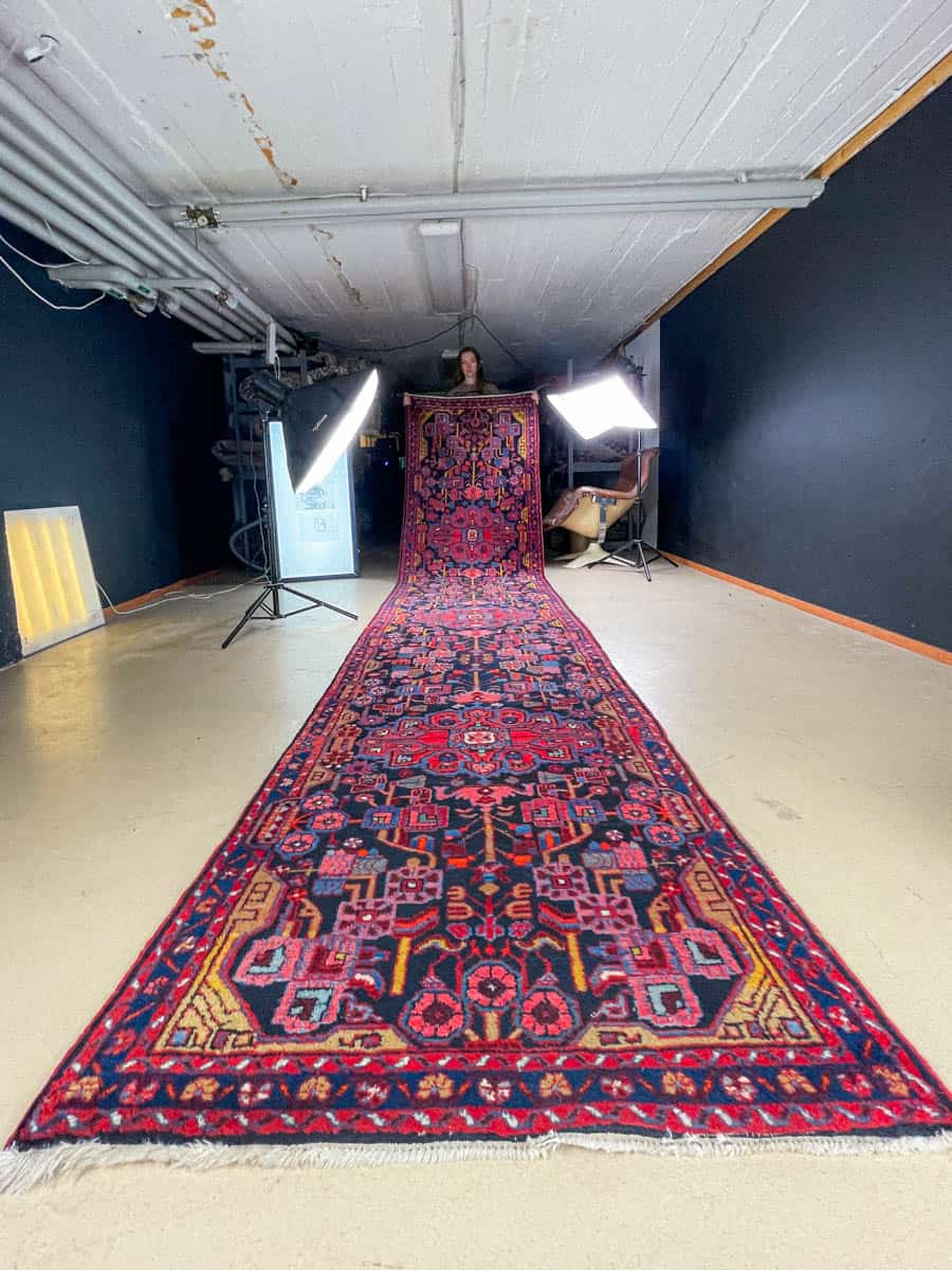 Äärimmäisen harvinainen yönsininen lilihan käytävämatto 410 x 88 cm (kopio)