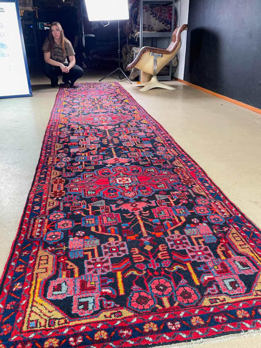 Äärimmäisen harvinainen yönsininen lilihan käytävämatto 410 x 88 cm (kopio)