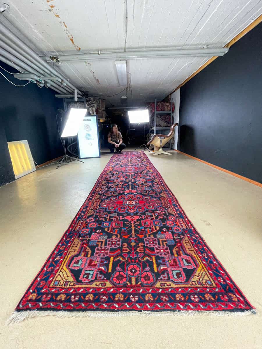 Äärimmäisen harvinainen yönsininen lilihan käytävämatto 410 x 88 cm (kopio)