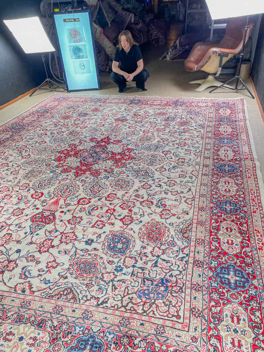 tyrmäävän elegantti palatsikokoinen sarouk 1960 luvulta 405 x 320 cm