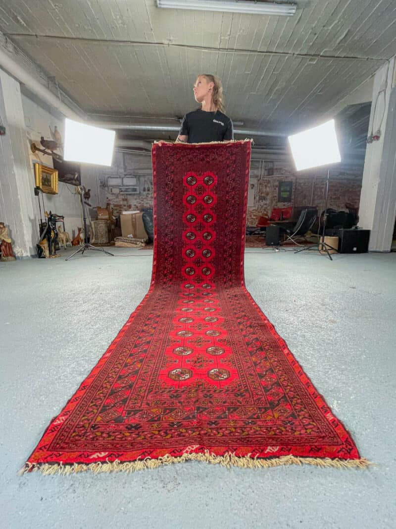 verenpunainen afgaani käytävämatto – 260 x 80 cm