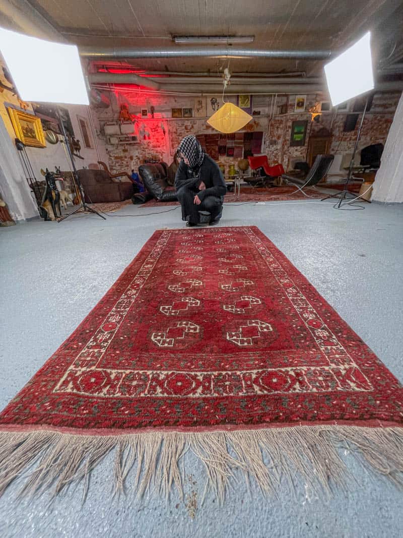 tyrmäävä puoliantiikki afgaanimatto 1950 luvulta 205 x 131 cm (kopio)