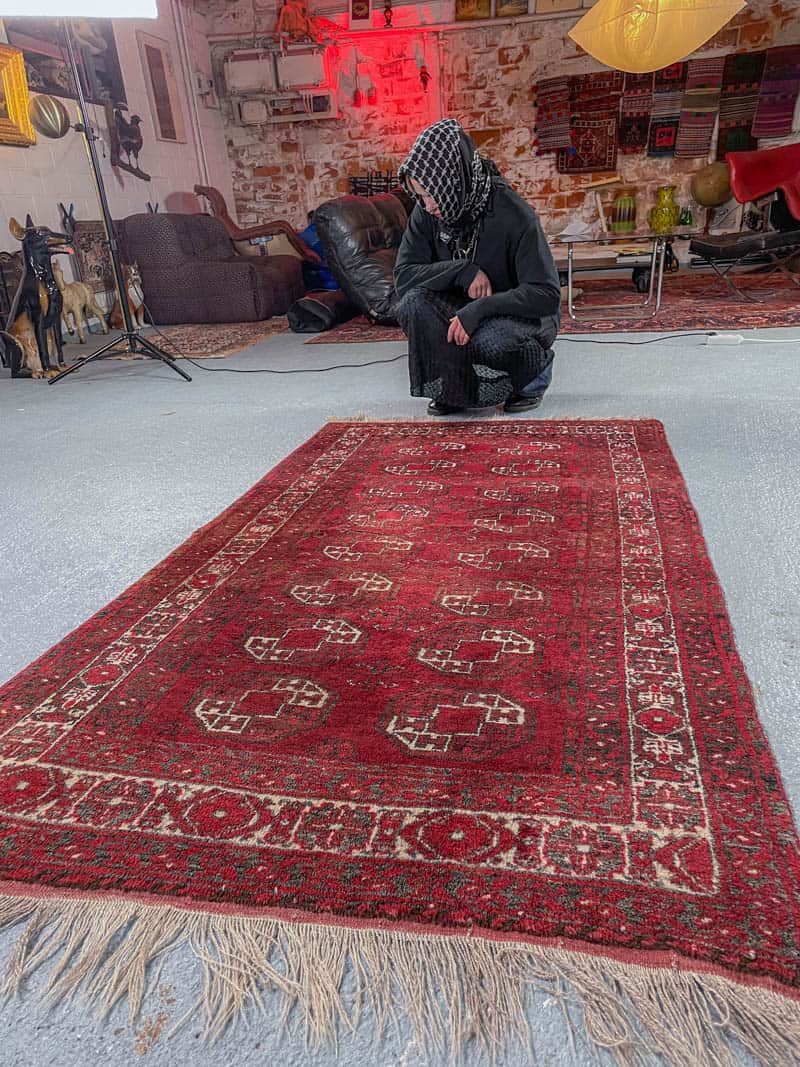 tyrmäävä puoliantiikki afgaanimatto 1950 luvulta 205 x 131 cm (kopio)