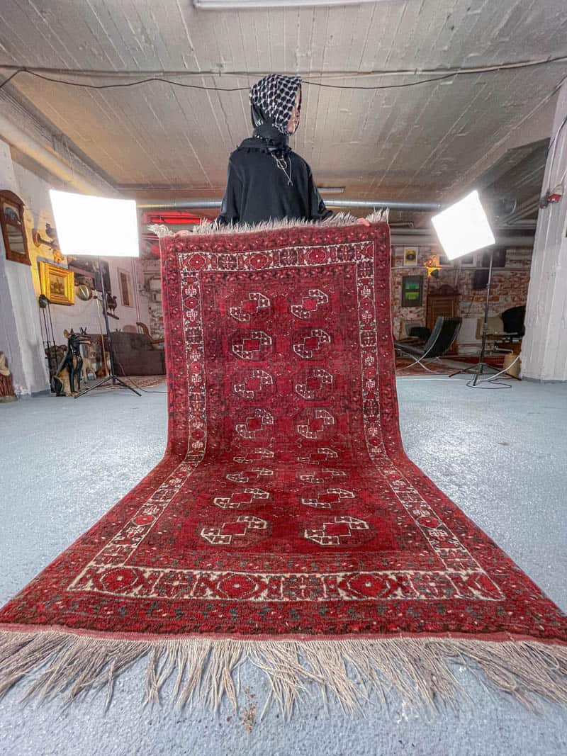 tyrmäävä puoliantiikki afgaanimatto 1950 luvulta 205 x 131 cm (kopio)