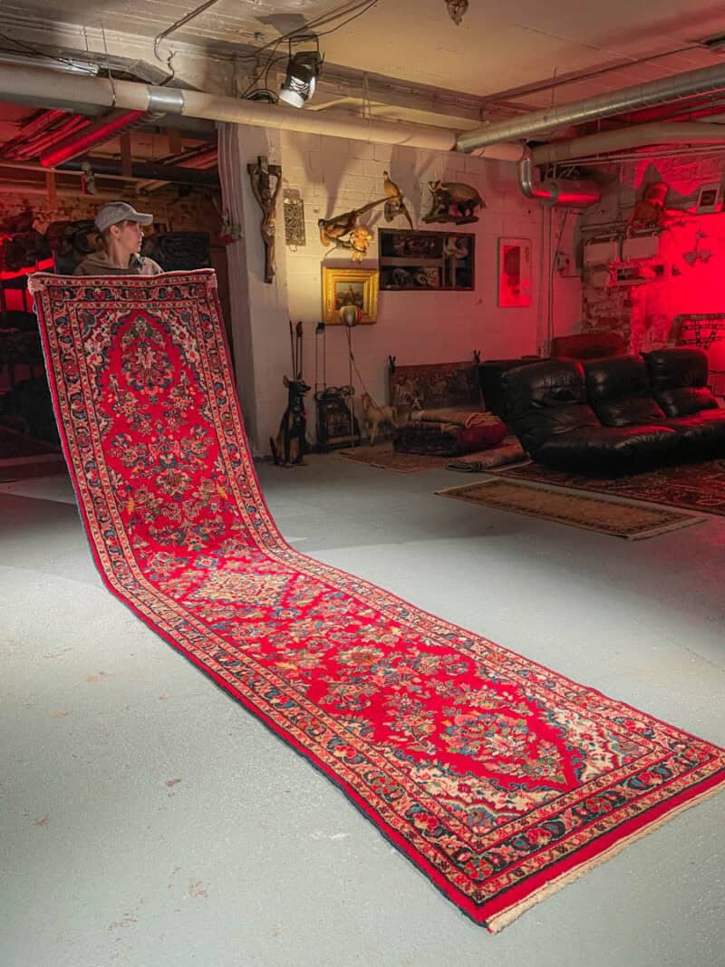 kauniin koristeellinen sarouk käytävämatto 388 x 90 cm