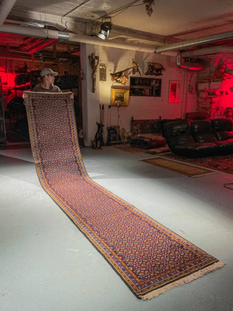 harvinainen tumma moud käytävämatto – 380 x 73 cm