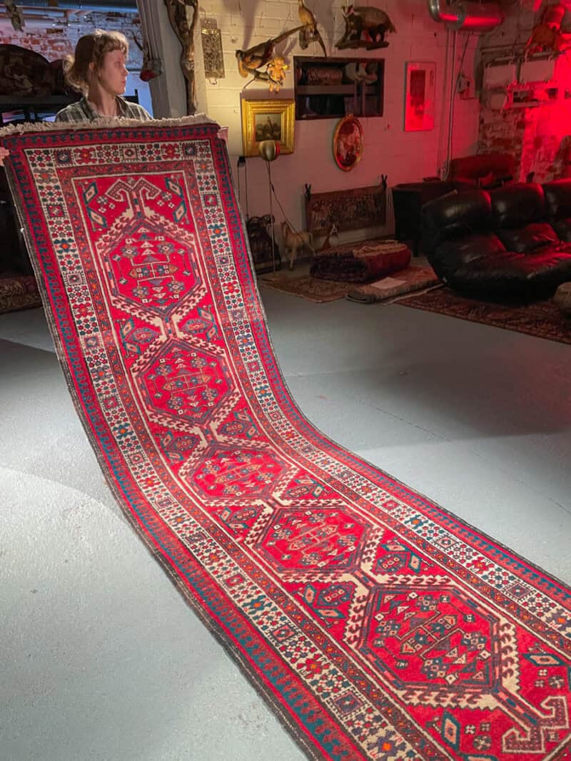 upea punainen heriz käytävämatto – 347 x 86 cm