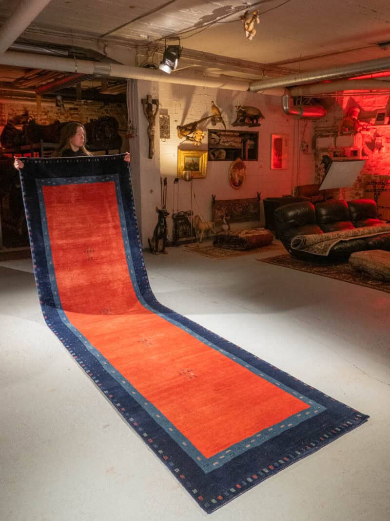 tyylikkään pelkistetty gabbeh käytävämatto 387 x 107 cm