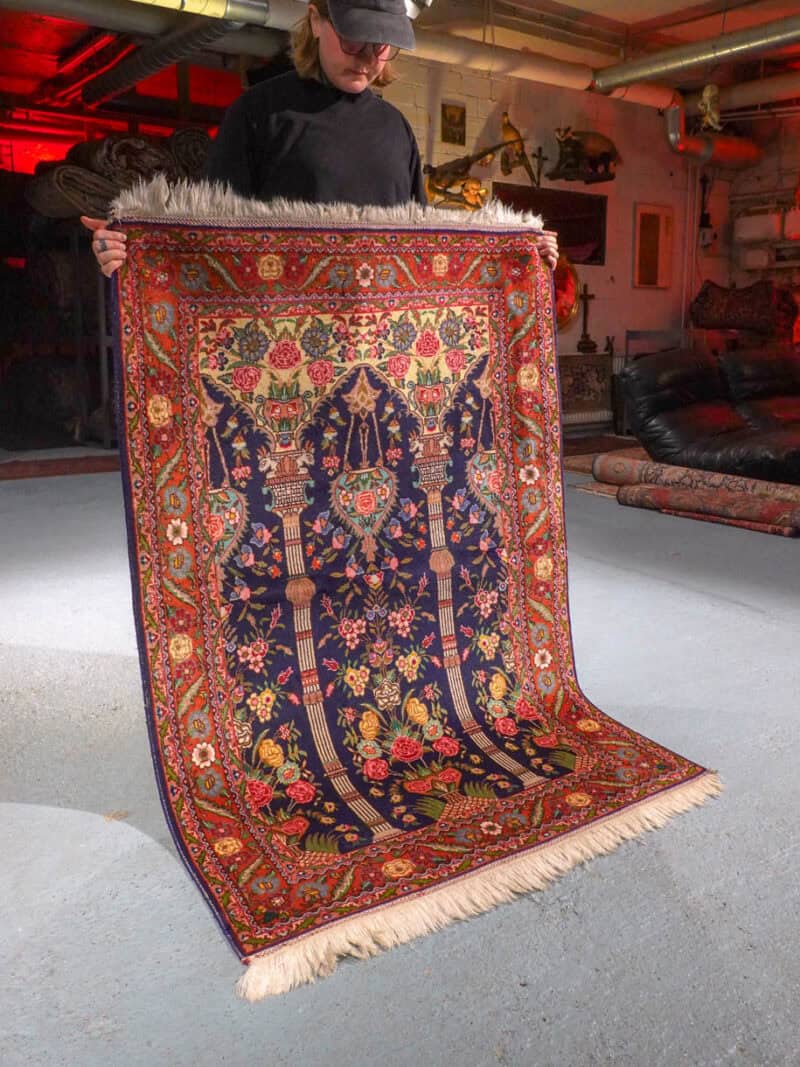 kaunis yönsininen puutarha aiheinen tabriz 147 x 100 cm