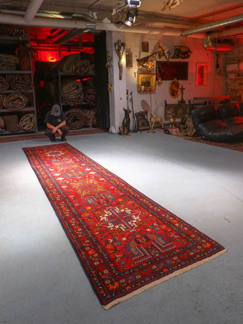 taianomainen heriz käytävämatto 1960 luvulta 325 x 91 cm (kopio)