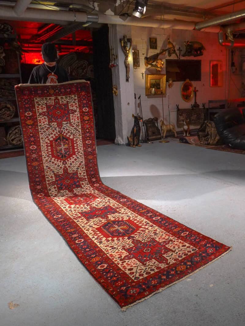 taianomainen heriz käytävämatto 1960 luvulta 325 x 91 cm