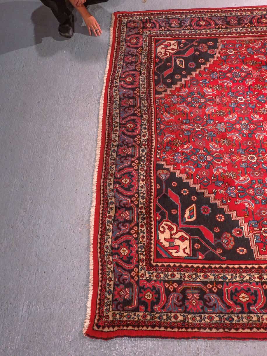 Punainen käsinsolmittu Bijar-villamatto, 300 × 215 cm