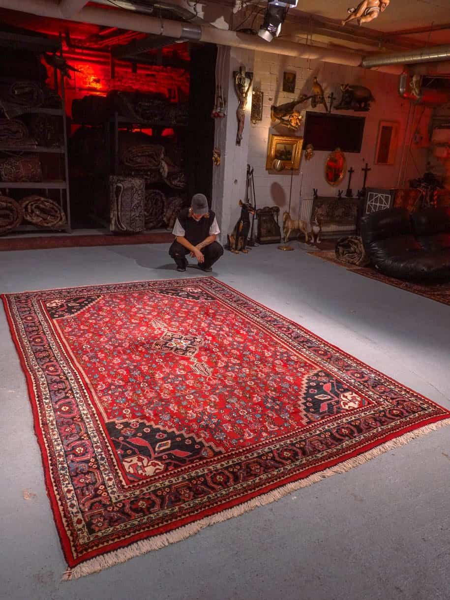 Punainen käsinsolmittu Bijar-villamatto, 300 × 215 cm