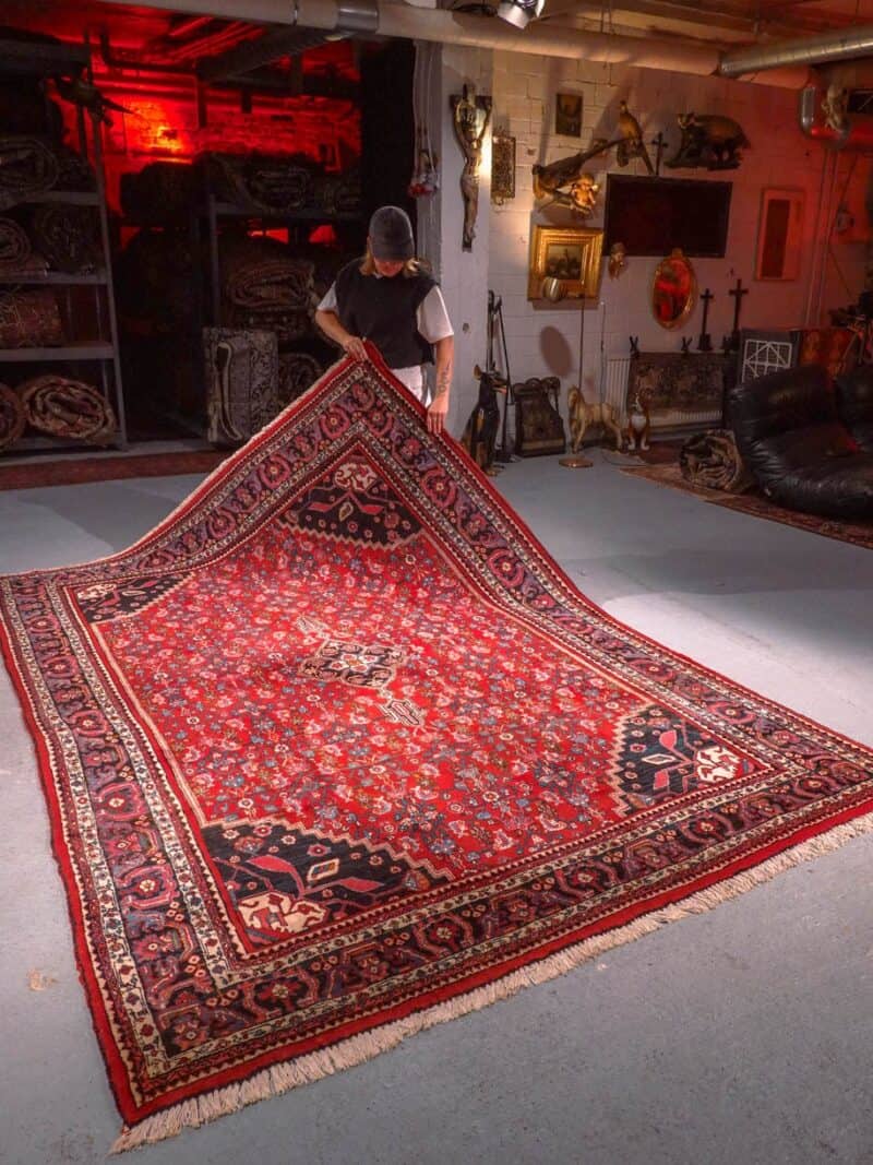 Punainen käsinsolmittu Bijar-villamatto, 300 × 215 cm