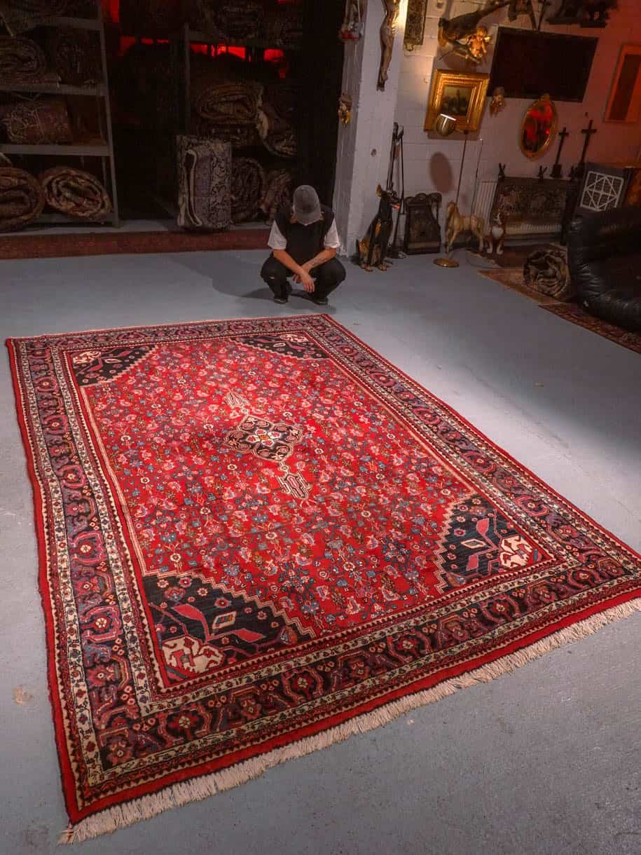 Punainen käsinsolmittu Bijar-villamatto, 300 × 215 cm