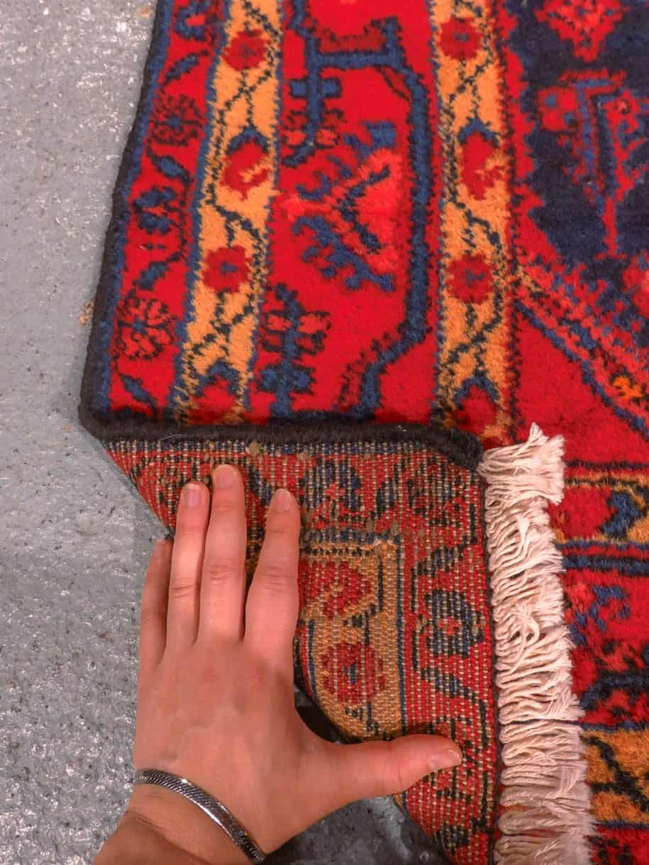 Punainen käsinsolmittu Hamadan-villamatto, 150 × 105 cm
