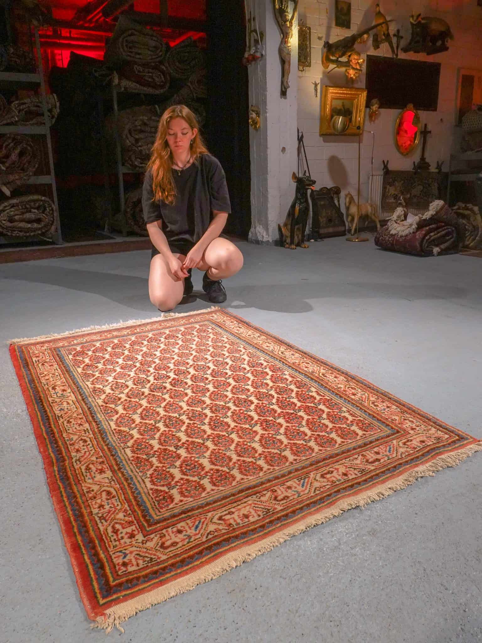 Punainen käsinsolmittu Malayer-villamatto, 165 × 110 cm