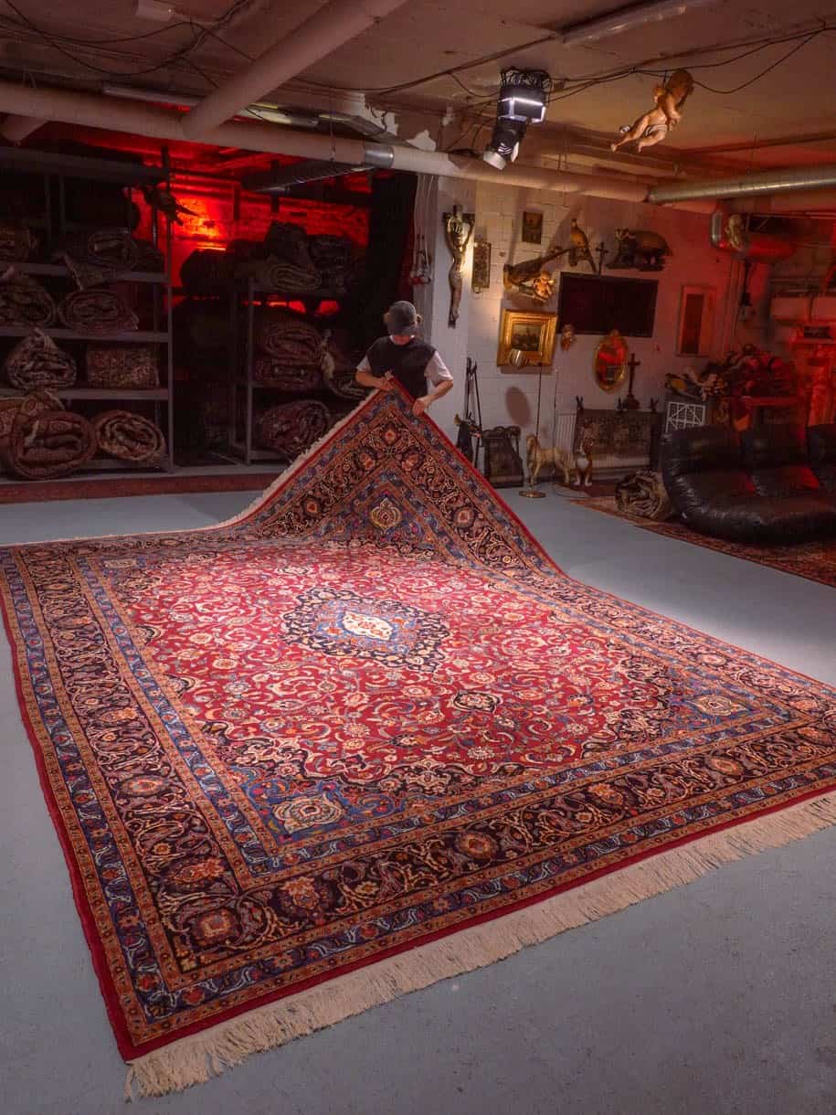 Punainen käsinsolmittu Meshed-villamatto, 395 × 300 cm