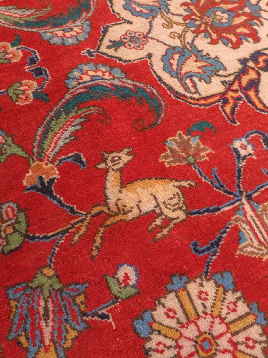 Punainen käsinsolmittu Tabriz-villamatto, 355 × 253 cm