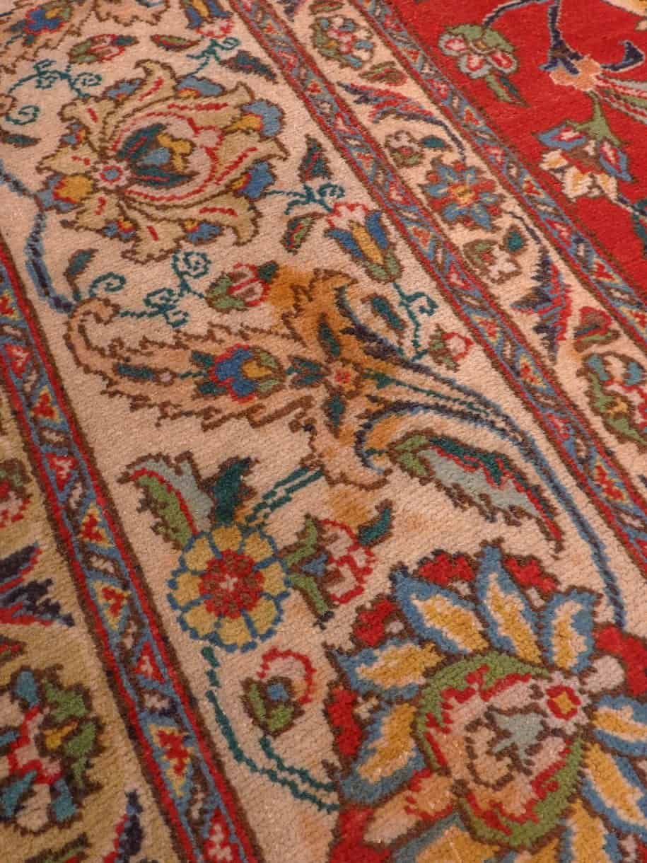 Punainen käsinsolmittu Tabriz-villamatto, 355 × 253 cm