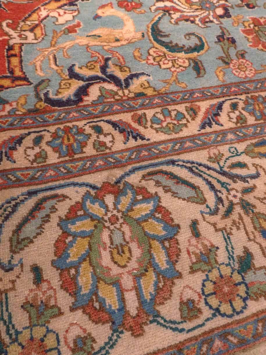 Punainen käsinsolmittu Tabriz-villamatto, 355 × 253 cm