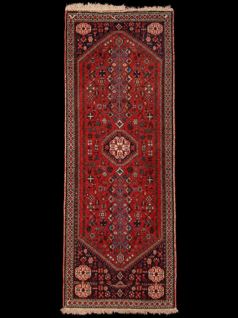 Punainen käsinsolmittu Abadeh-villamatto, 156 × 64 cm